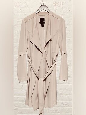 Maison Cinqcent Beige/Pink Lightweight Open Belted Trench Style Flowing Jacket